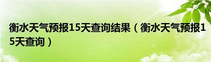 衡水天气预报15天查询结果（衡水天气预报15天查询）