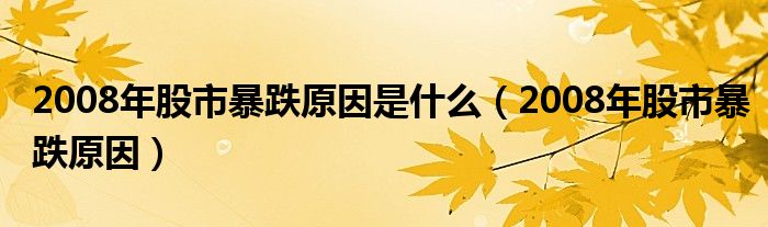 2008年股市暴跌原因是什么（2008年股市暴跌原因）