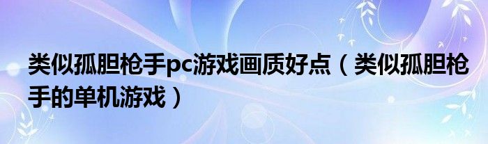 类似孤胆枪手pc游戏画质好点（类似孤胆枪手的单机游戏）