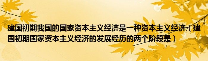 建国初期我国的国家资本主义经济是一种资本主义经济（建国初期国家资本主义经济的发展经历的两个阶段是）