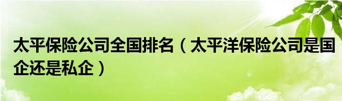 太平保险公司全国排名（太平洋保险公司是国企还是私企）