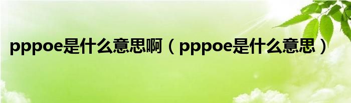 pppoe是什么意思啊（pppoe是什么意思）