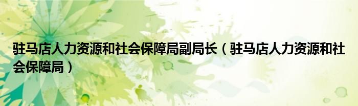 驻马店人力资源和社会保障局副局长（驻马店人力资源和社会保障局）