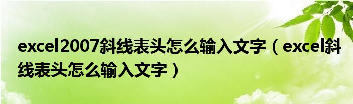 excel2007斜线表头怎么输入文字（excel斜线表头怎么输入文字）