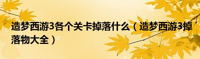 造梦西游3各个关卡掉落什么（造梦西游3掉落物大全）