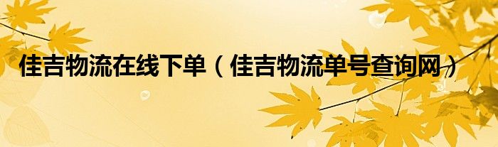 佳吉物流在线下单（佳吉物流单号查询网）