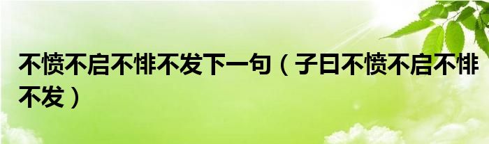 不愤不启不悱不发下一句（子曰不愤不启不悱不发）