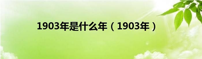 1903年是什么年（1903年）