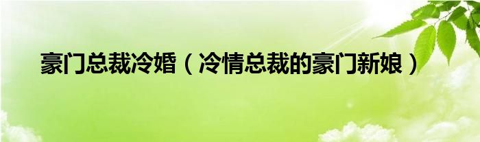 豪门总裁冷婚（冷情总裁的豪门新娘）