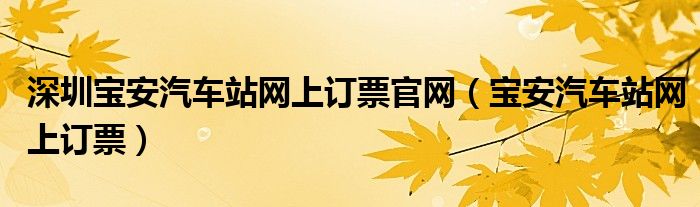 深圳宝安汽车站网上订票官网（宝安汽车站网上订票）