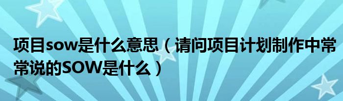 项目sow是什么意思（请问项目计划制作中常常说的SOW是什么）