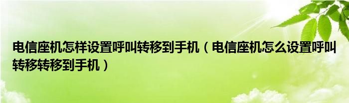 电信座机怎样设置呼叫转移到手机（电信座机怎么设置呼叫转移转移到手机）