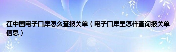 在中国电子口岸怎么查报关单（电子口岸里怎样查询报关单信息）