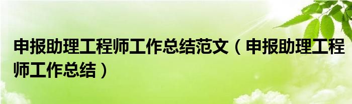 申报助理工程师工作总结范文（申报助理工程师工作总结）