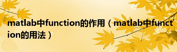 matlab中function的作用（matlab中function的用法）