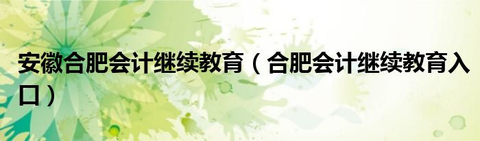 安徽合肥会计继续教育（合肥会计继续教育入口）