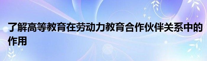 了解高等教育在劳动力教育合作伙伴关系中的作用